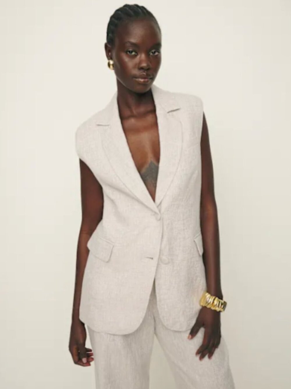 Reformation Clark Linen Vest Oatmeal - Size XS